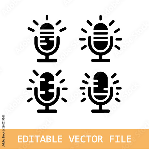 Microphone icons. Music singer items conference recorder for journalists interview tools vector silhouettes