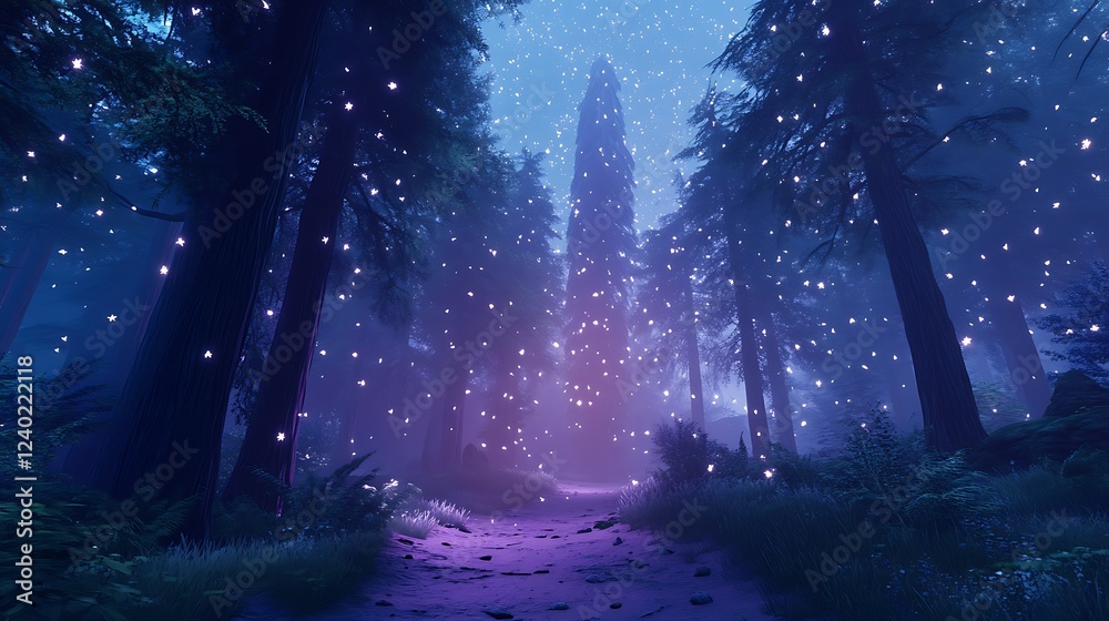 Fototapeta premium A Pathway Through a Magical Forest at Night