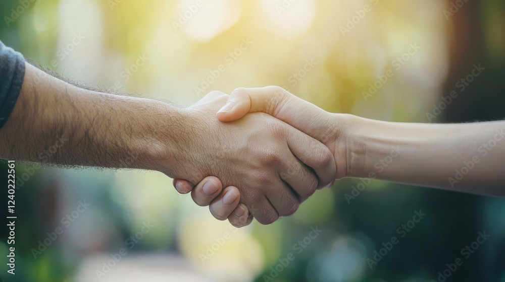 Two hands clasping in a firm handshake, symbolizing trust between individuals in a business environment. Two hands clasping in a firm handshake, symbolizing trust between individuals in a business environment.