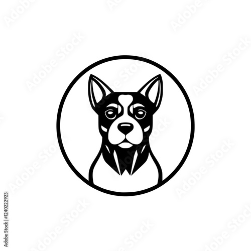 Black and White Dog Portrait: A Stunning Canine Close-Up. Perfect for pet lovers and graphic designers seeking a unique logo or icon.