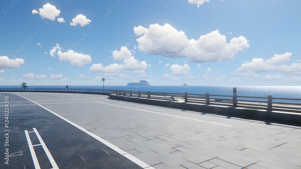Completed modern highway stretching into the horizon with clear blue skies above creating a scenic and efficient transportation network through the vast and open landscape Completed modern highway stretching into the horizon with clear blue skies above creating a scenic and efficient transportation network through the vast and open landscape