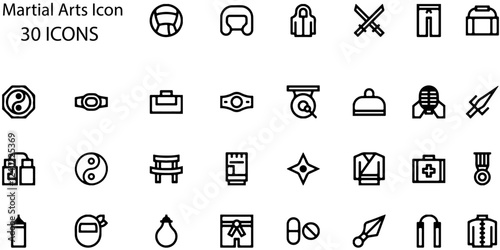 Set of Martial Arts icons. Line art style icons bundle. vector illustration
