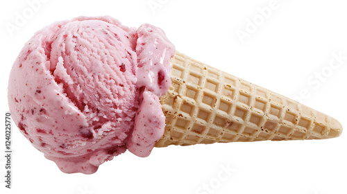 Delicious Strawberry Ice Cream Scoop on Waffle Cone photo