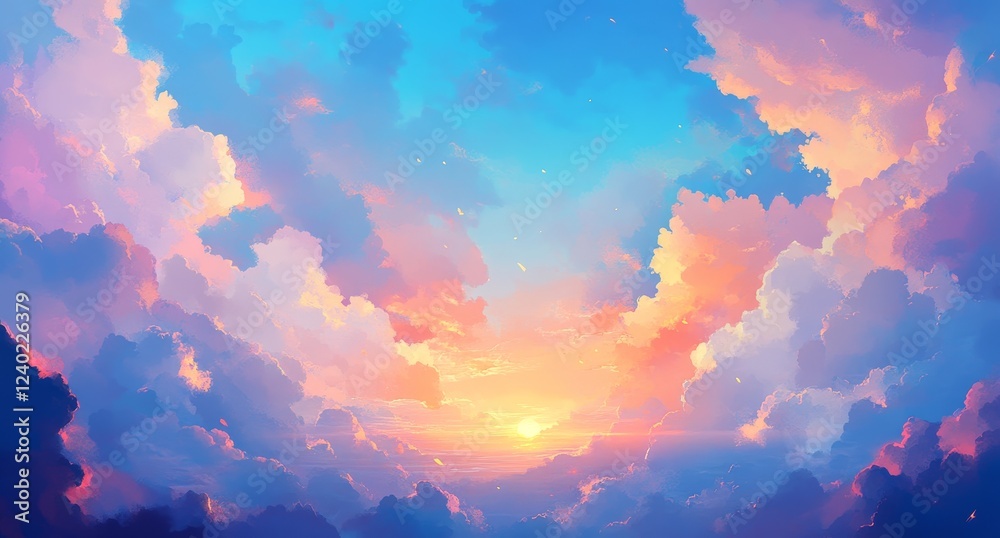 Colorful sunset cloudscape, digital art, background Colorful sunset cloudscape, digital art, background