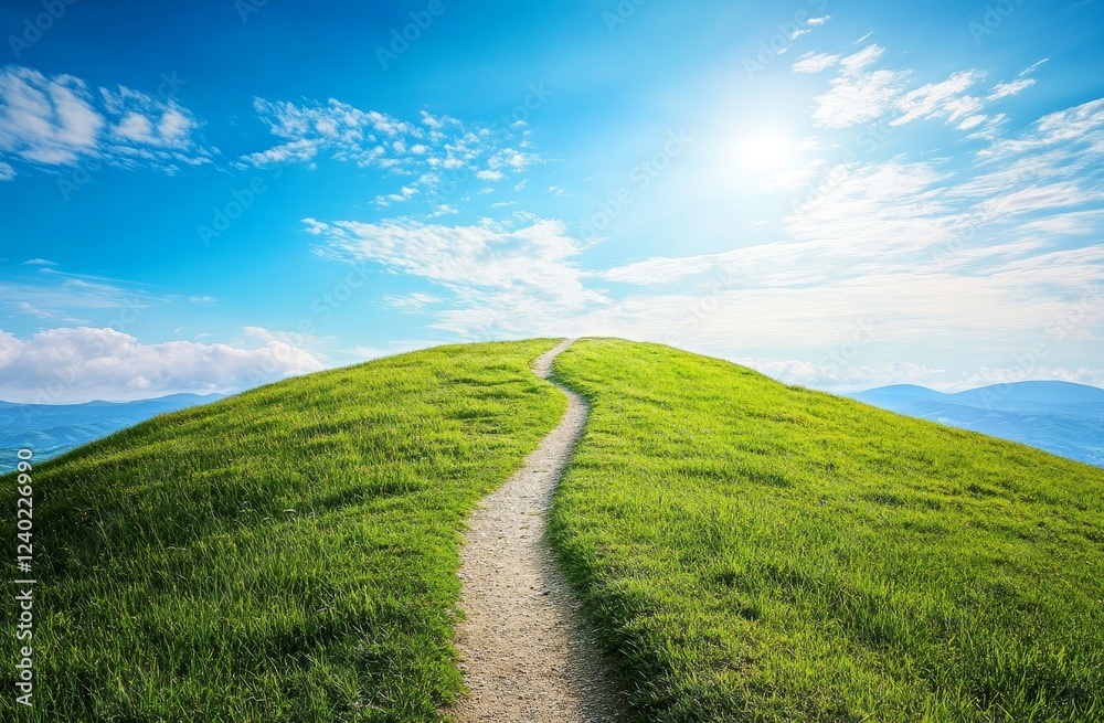 Fototapeta premium Sunny path winding uphill to mountain peak