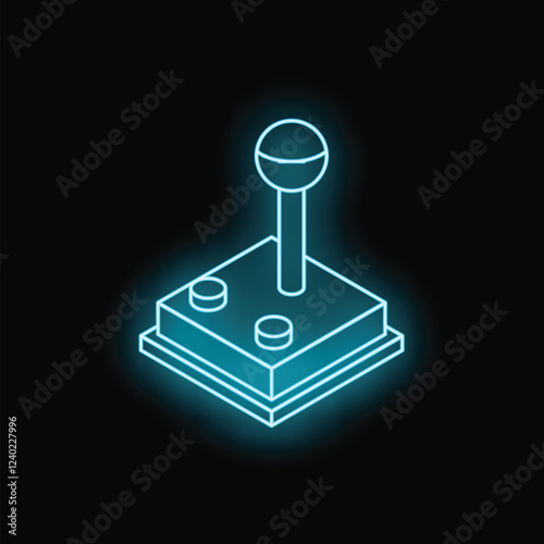 Neon blue retro joystick glowing on black background, perfect for gaming and entertainment concepts