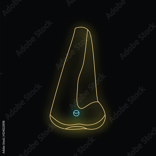 Neon smart speaker assistant device with glowing blue light on black background