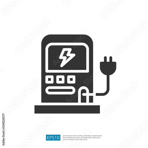 Electric Vehicle Charging Station Icon With Energy Symbol And Power Plug For Sustainable Transportation Solutions