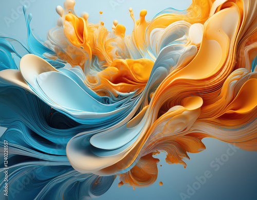 Expressionistic color explosions, organic sculpting, flowing, subtle colours, light blue and amber photo