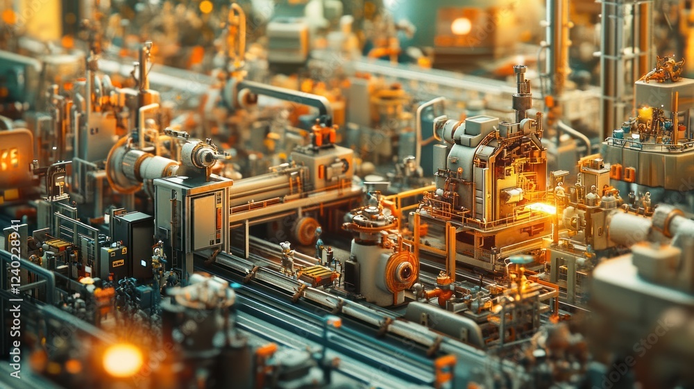 Miniature Factory Model with Interconnected Machinery and Workers