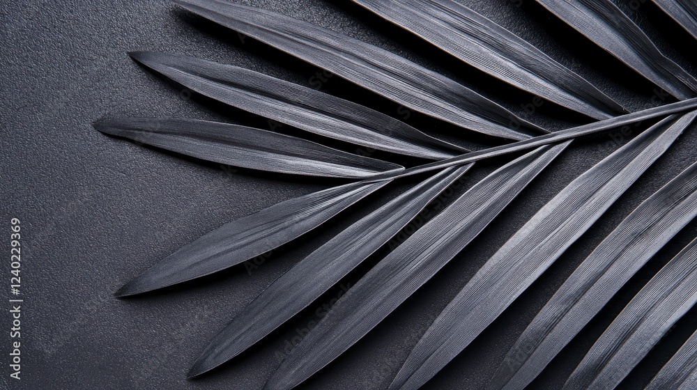 Fototapeta premium Elegant Black Tropical Leaf on Dark Textured Background for Design