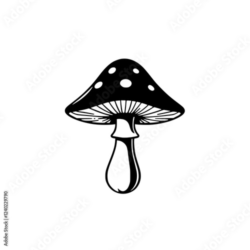 Black and White Mushroom Illustration: A Botanical Vector Graphic