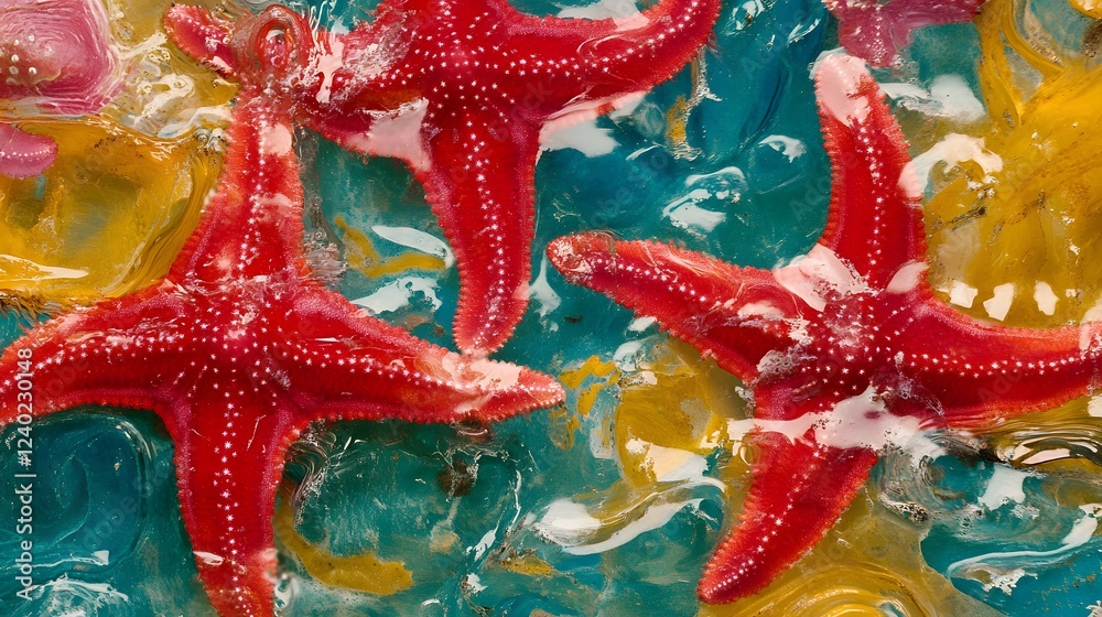 Vibrant Red Starfish in Abstract Resin Art Vibrant Red Starfish in Abstract Resin Art