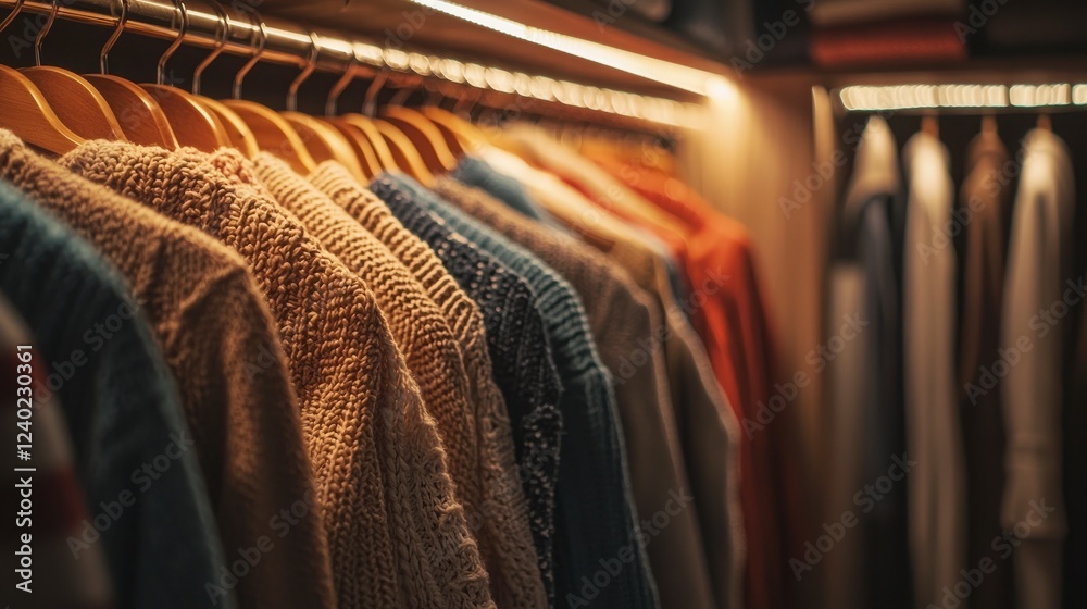 Obraz premium Cozy Sweaters Hanging Neatly in Well-Organized Closet Space