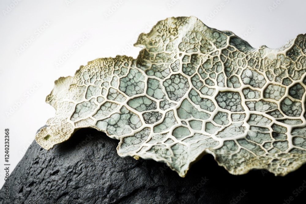 Obraz premium Intricate ceramic artwork resembling a leaf, showcasing a unique textured surface with a network of veins.