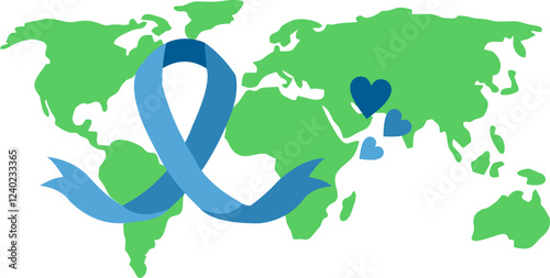 World Cancer Awareness Day map and ribbon concept