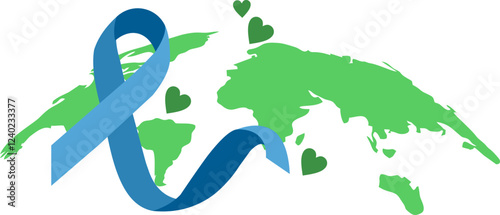 World Cancer Awareness Day map and ribbon concept