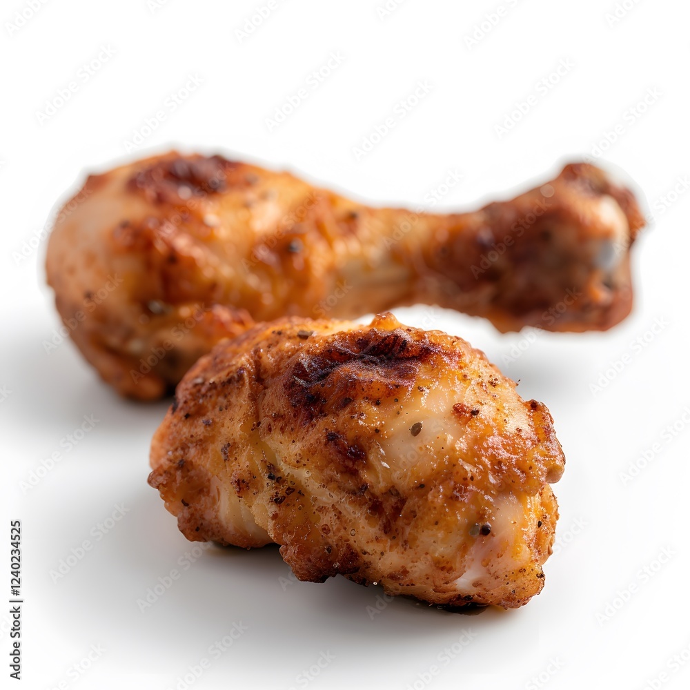 Roasted chicken legs, studio shot, white background, food photography, recipe Roasted chicken legs, studio shot, white background, food photography, recipe