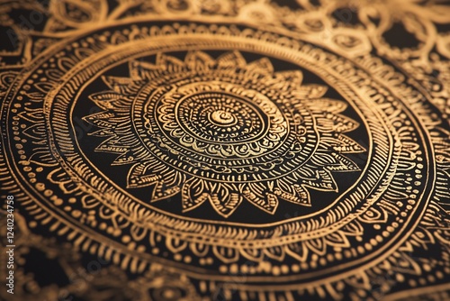 Traditional henna designs with bold lines and intricate fillings forming a mesmerizing symmetrical pattern.