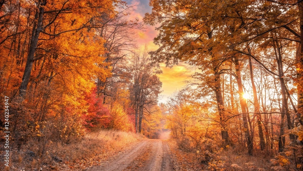 Sunlit Autumn Path with Vibrant Foliage Sunlit Autumn Path with Vibrant Foliage