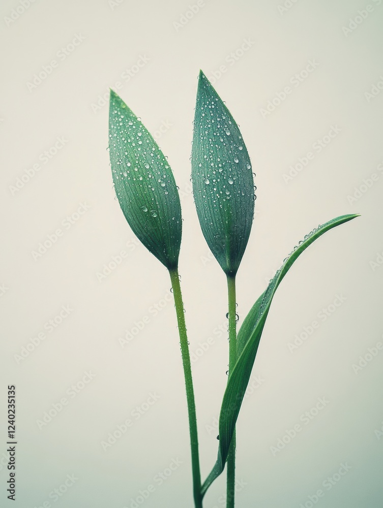 Obraz premium Fresh green plant leaves with water droplets.