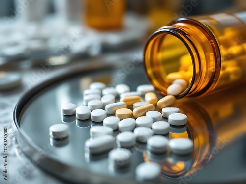 a bottle of pills on table 