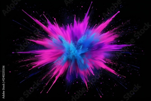 Turquoise and magenta paint explosions caught in motion, creating an energetic splash effect.