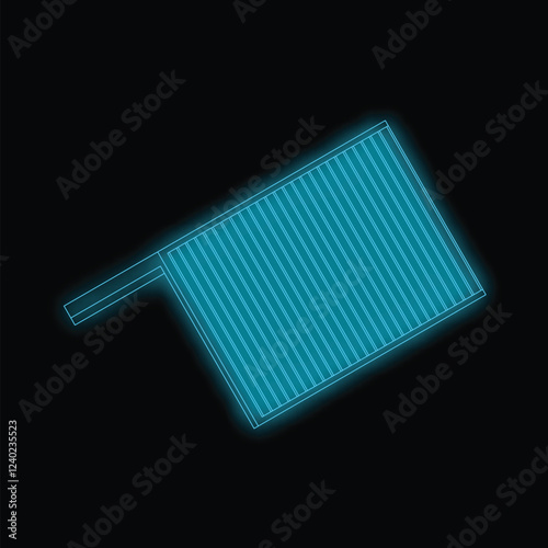 Neon icon of car radiator grille radiating light on dark background