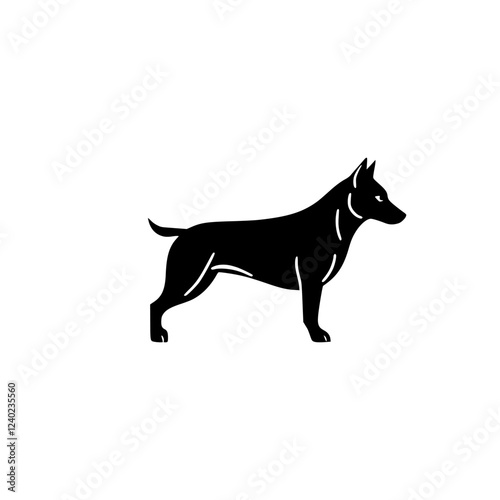 Black Dog Silhouette: Canine Profile Vector Graphic. Perfect for pet lovers, animal illustrations, and logo design. A simple yet striking image of a dog in profile. photo