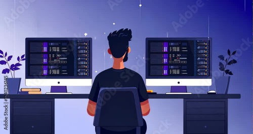  IT specialist managing cloud servers from a laptop