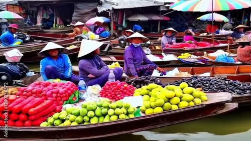 Floating Market in Vietnam: Vendors Sell Fresh Produce From Boats