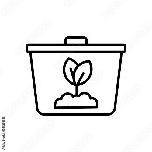 Compost Bin line icon, Black and white compost bin icon suitable for ecofriendly concept designs, recycling campaigns, waste management graphics, environmental awareness materials.