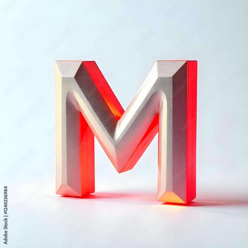 3d m letter with red shadow isolated 3d m letter with red shadow isolated