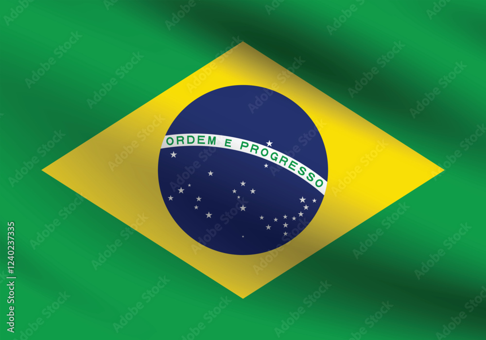 Fototapeta premium Brazil flag official colors and proportion digital vector illustration. Pleated flag.