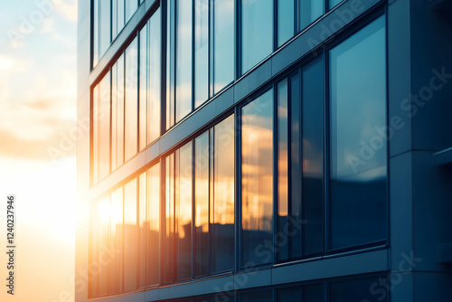 Photo - Modern Architecture Glass Building Sunset Reflection Urban Cityscape