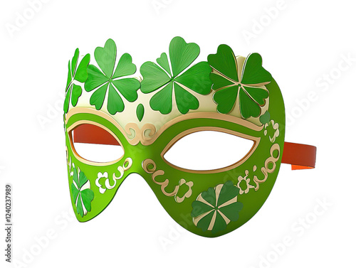 Vibrant Green Mask with Shamrock Designs for Celebrations and St. Patrick’s Day Festivities photo