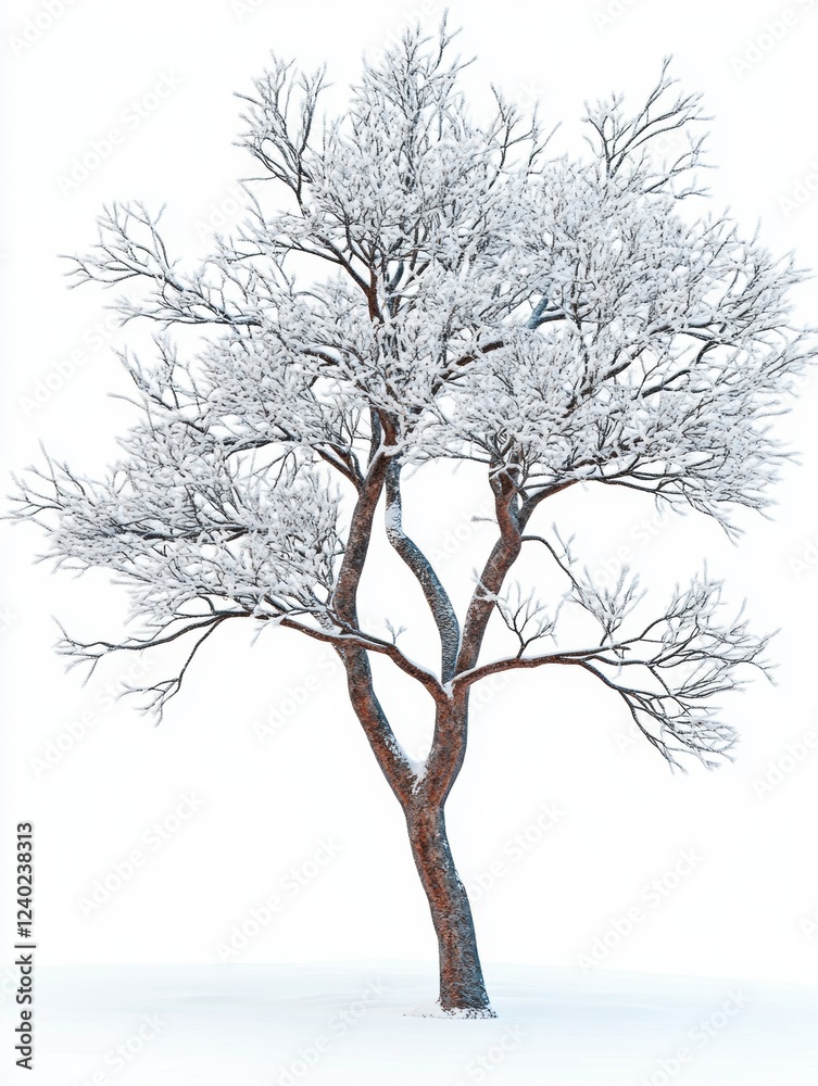 Obraz premium Lonely tree covered in peaceful white snow.
