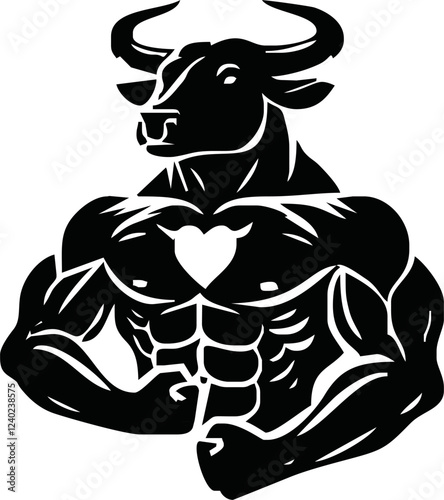 Bodybuilder with a bull head. Vector illustration.