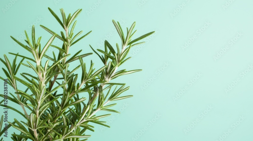 Fototapeta premium Fresh Rosemary Sprigs on Mint Green Background