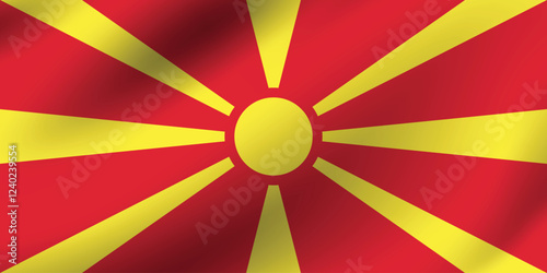 North Macedonia flag official colors and proportion digital vector illustration. Pleated flag.