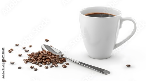 Cup of Coffee with Coffee Beans and Spoon photo