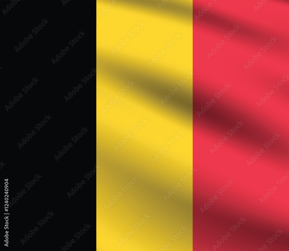 Obraz premium Belgium flag official colors and proportion digital vector illustration. Pleated flag.