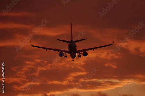 Photo - Airplane Silhouette Against Dramatic Sunset Sky