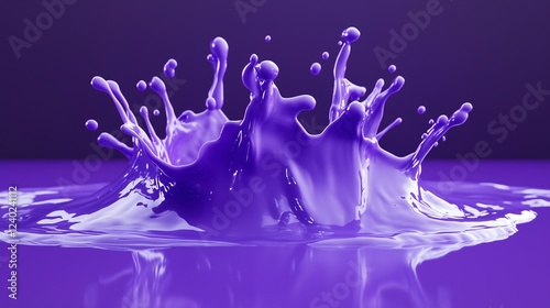Vivid purple paint bursts frozen mid-splash with a smooth, flowing aesthetic.