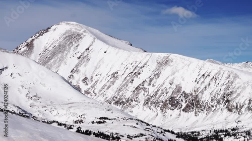 Hoosier Pass Quandary Peak Breckenridge Colorado aerial drone winter high alpine treeline deep snow powder Alma Fairplay Blue River Rocky Mountains morning blue sky 14er January circle right parallax photo