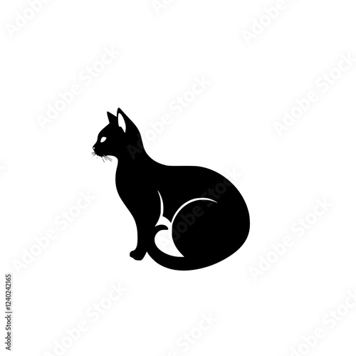 Elegant Black Cat Silhouette: A Majestic Feline in a Simple, Dark Design