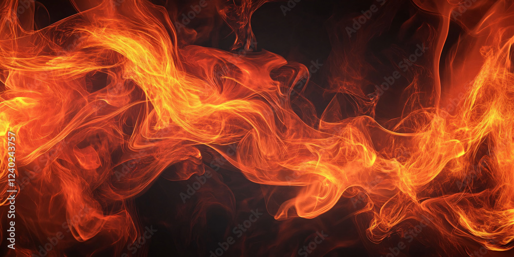 Fototapeta premium Fiery Abstract Swirls: A mesmerizing abstract image of swirling, fiery orange and red smoke against a dark background, creating a dramatic and intense visual experience. 
