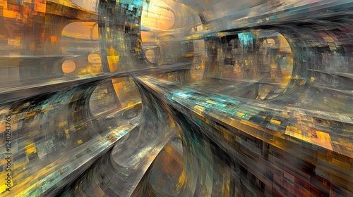 Abstract Digital Art, Futuristic Grunge Tunnel Interior