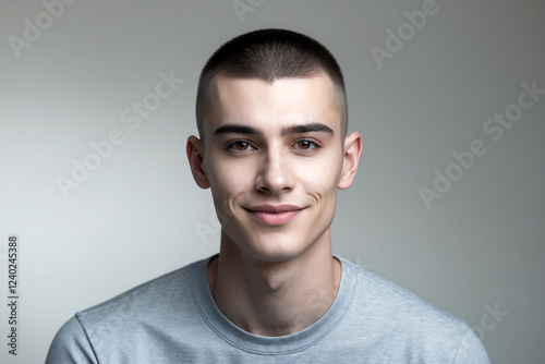 A young man with a buzz cut