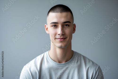 A young man with a buzz cut